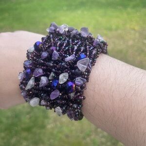 Purple Fairycore Crystal Cuff Beaded Bracelet
